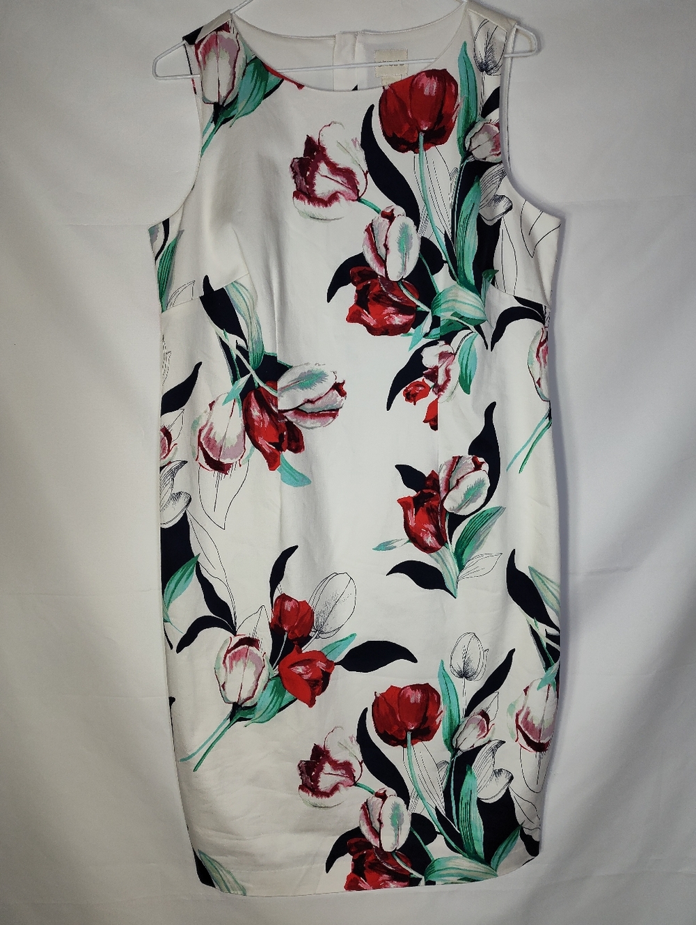NWT Chicos White Midi Sheath Dress Red Floral Tulip Print Chicos Size 1 Or Med 8